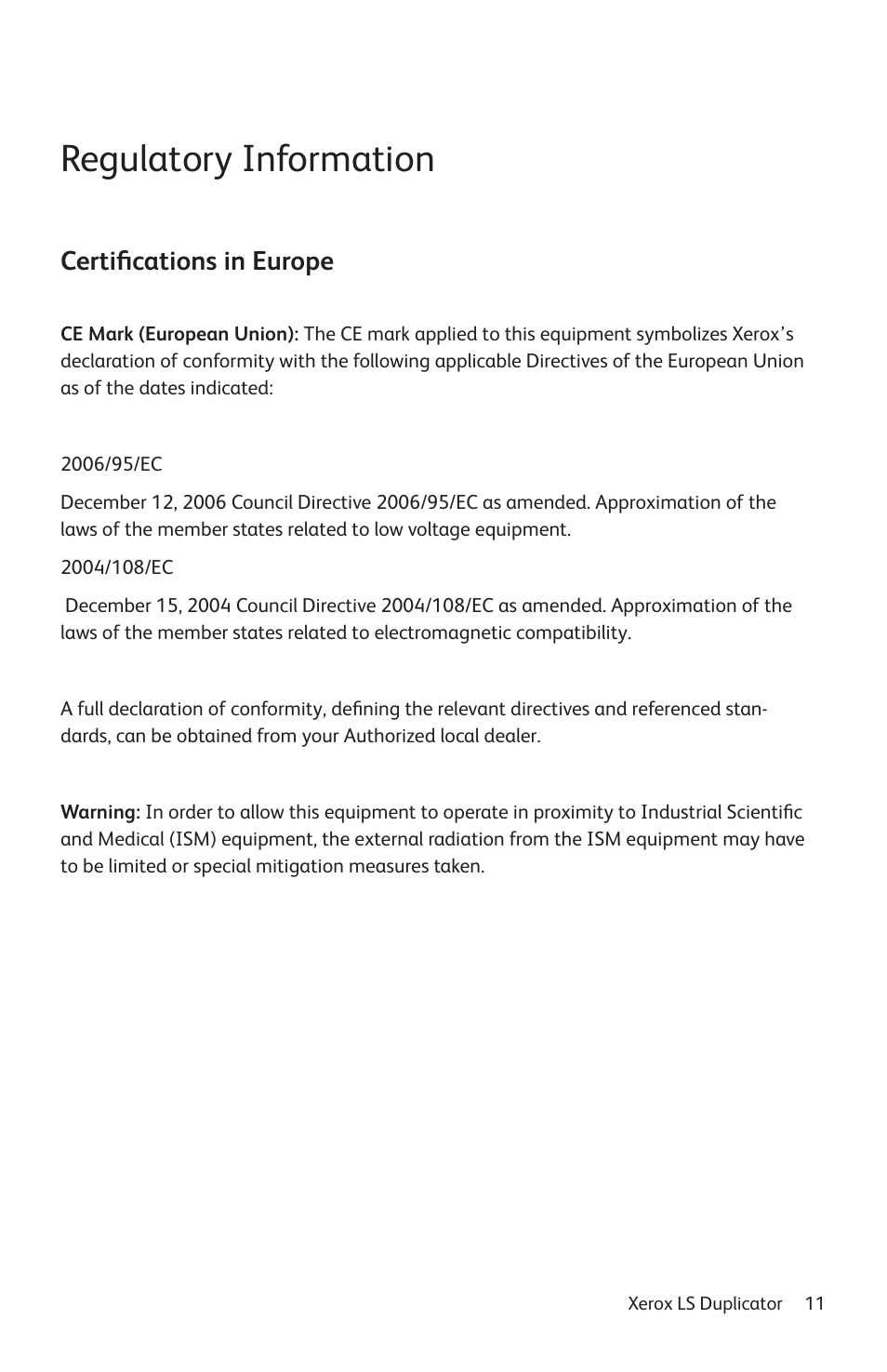 Regulatory information, Certifications in europe | Vinpower Digital Xerox LightScribe Series User Manual | Page 11 / 85