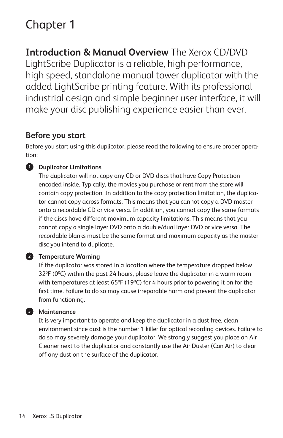 Chapter 1, Before you start | Vinpower Digital Xerox LightScribe Series User Manual | Page 14 / 85