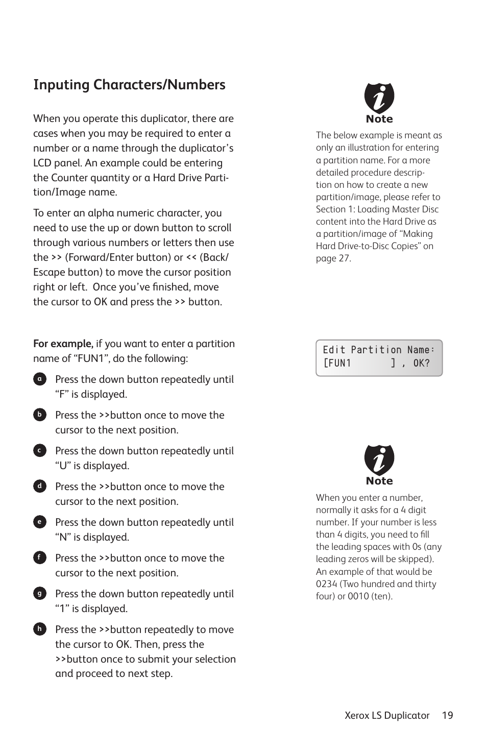 Inputing characters/numbers | Vinpower Digital Xerox LightScribe Series User Manual | Page 19 / 85