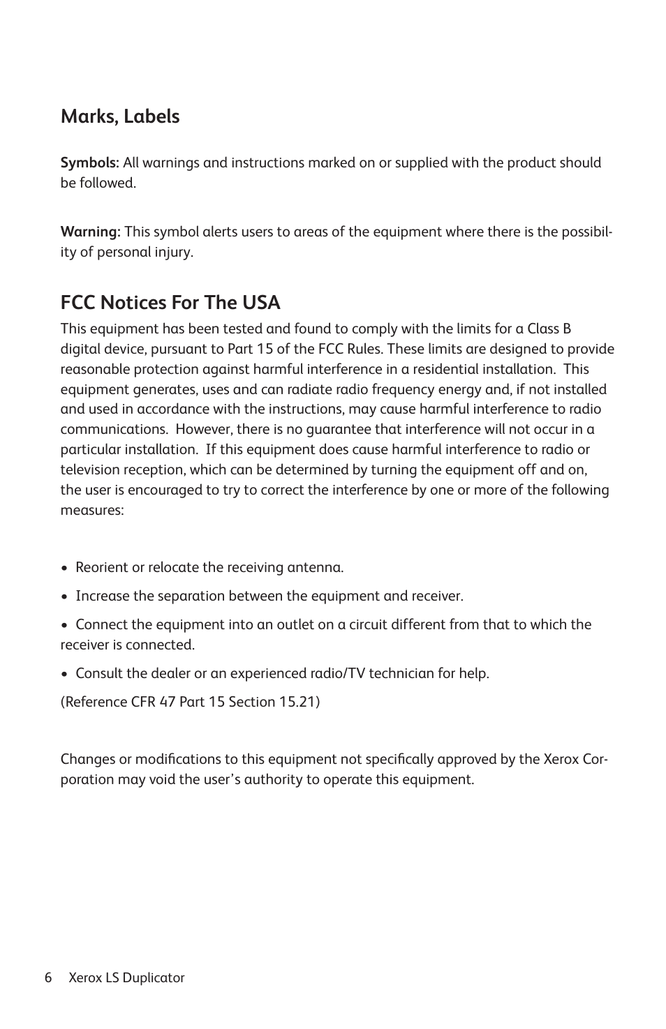 Marks, labels, Fcc notices for the usa | Vinpower Digital Xerox LightScribe Series User Manual | Page 6 / 85