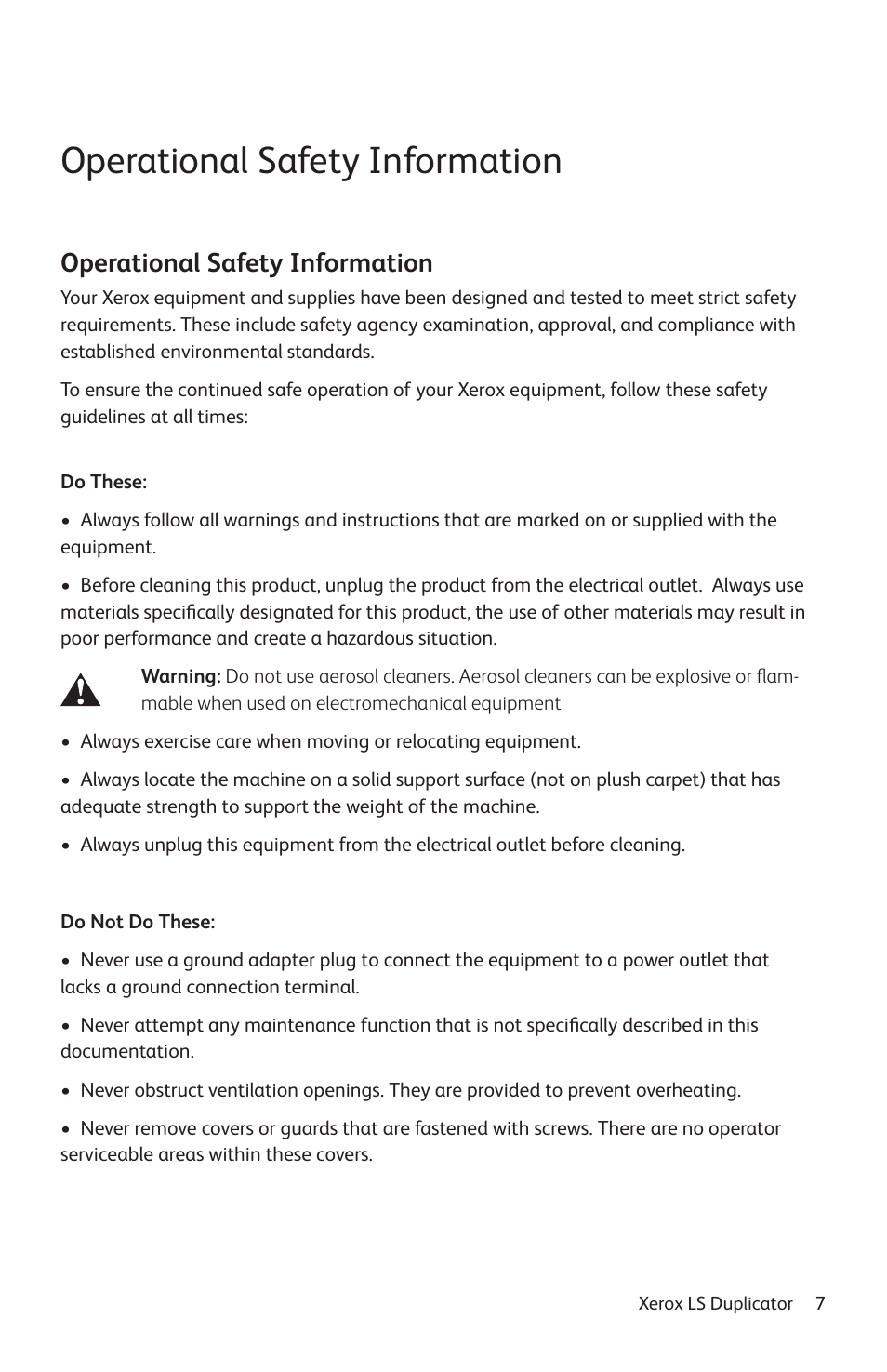 Operational safety information | Vinpower Digital Xerox LightScribe Series User Manual | Page 7 / 85
