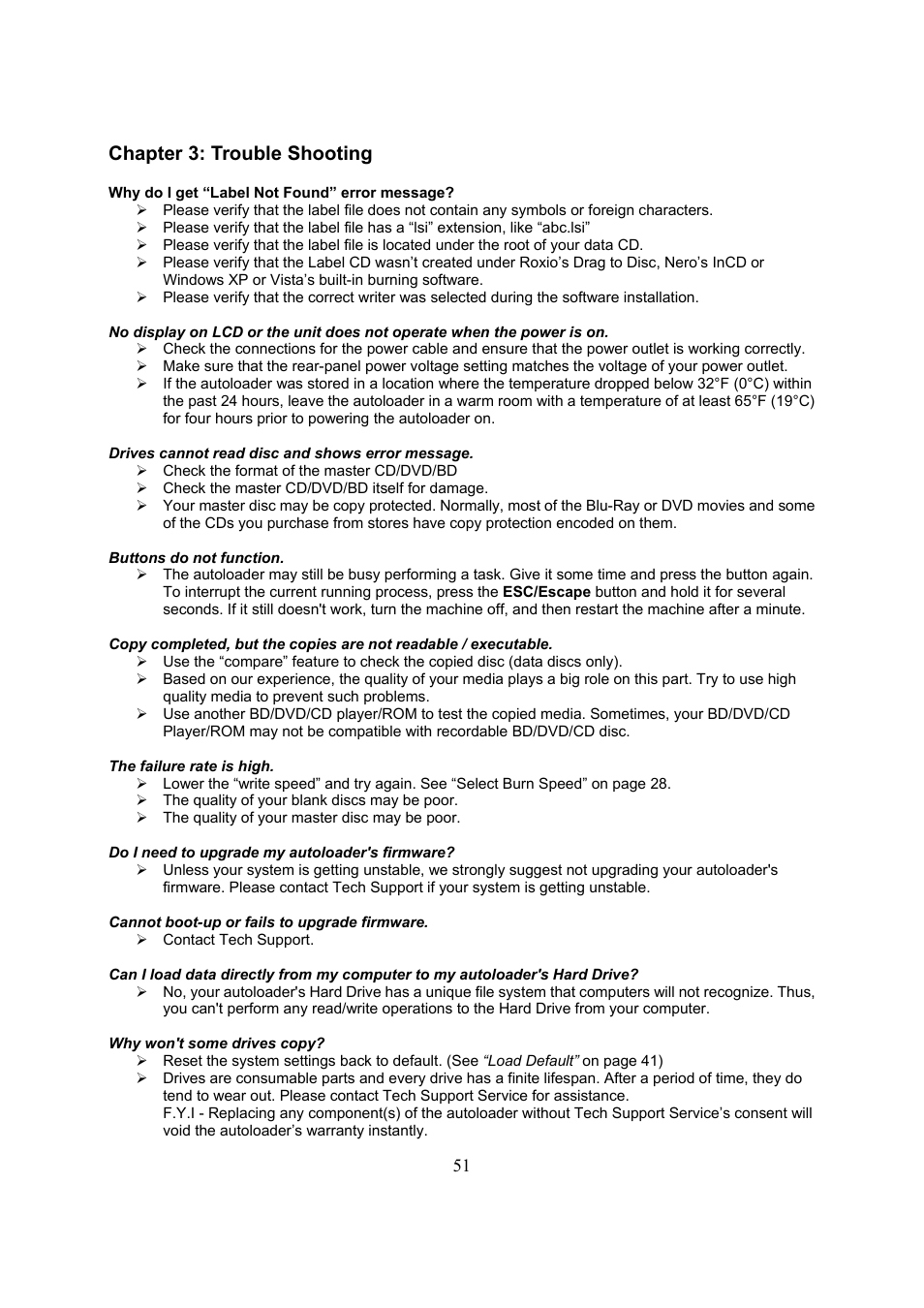 Chapter 3: trouble shooting | Vinpower Digital Titan Lightscribe Autoloader User Manual | Page 53 / 64