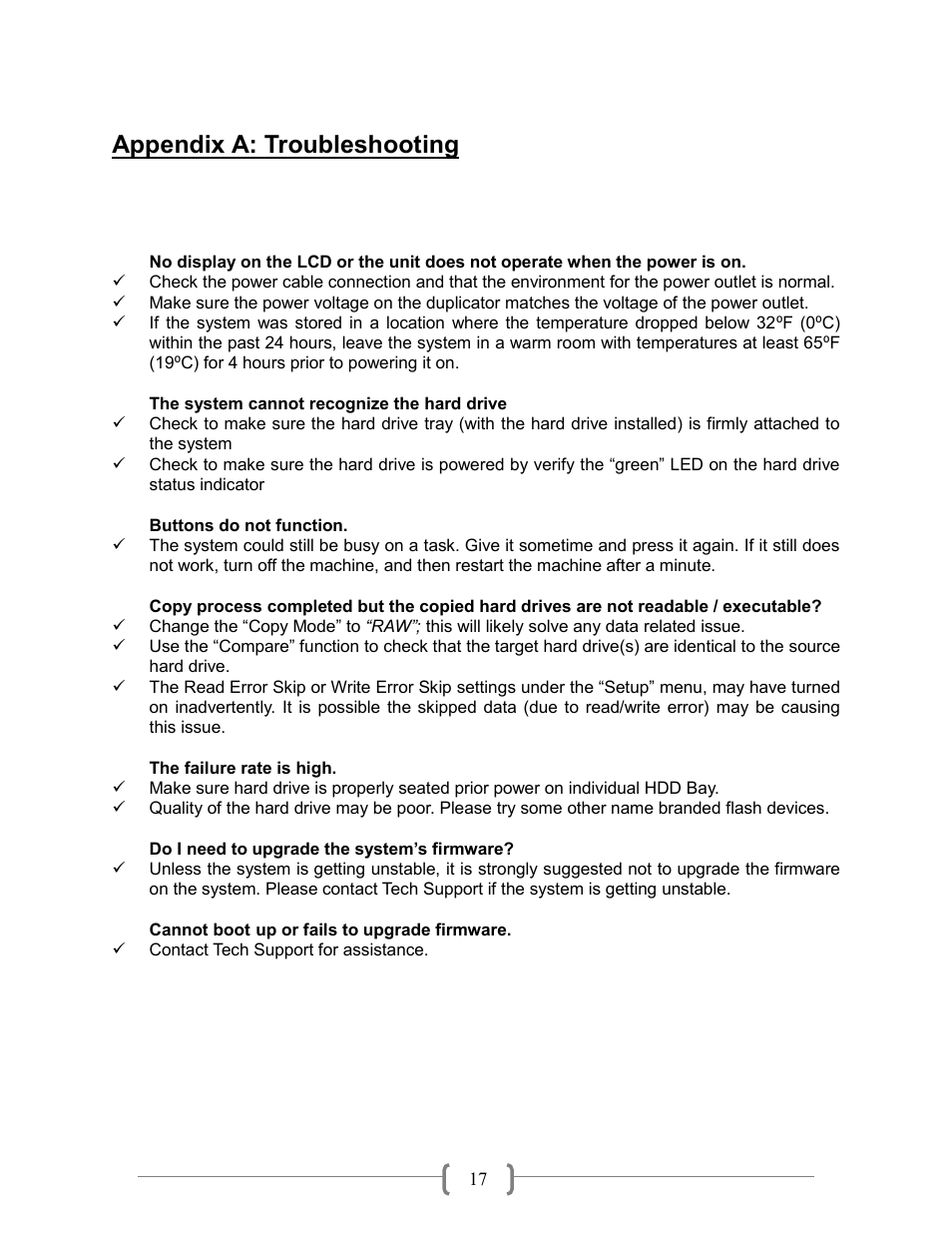 Appendix a: troubleshooting, Common concerns | Vinpower Digital HDDShark User Manual | Page 20 / 26