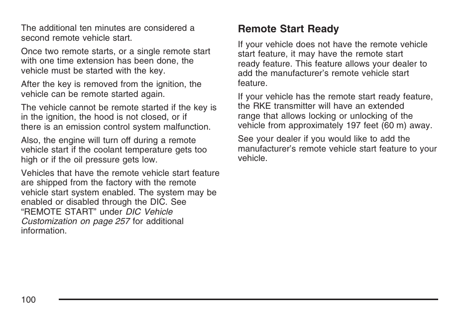 Remote start ready | Cadillac 2007 User Manual | Page 100 / 580
