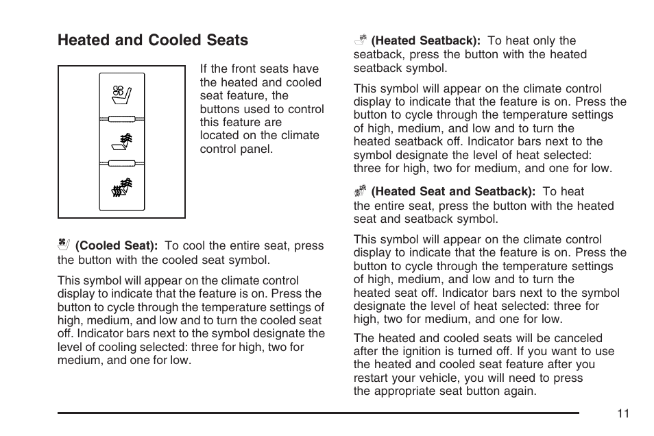 Heated and cooled seats | Cadillac 2007 User Manual | Page 11 / 580