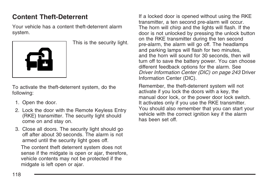 Content theft-deterrent | Cadillac 2007 User Manual | Page 118 / 580