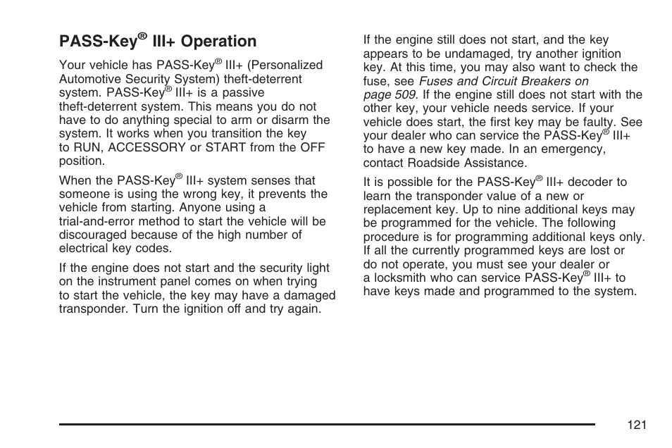 Pass-key® iii+ operation, Pass-key, Iii+ operation | Cadillac 2007 User Manual | Page 121 / 580