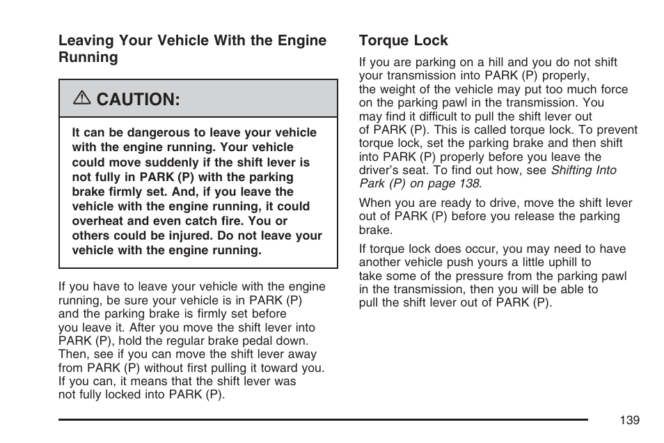 Caution | Cadillac 2007 User Manual | Page 139 / 580