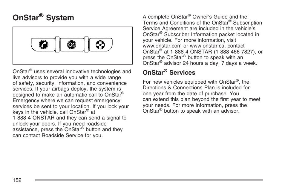 Onstar® system, Onstar, System | Services | Cadillac 2007 User Manual | Page 152 / 580