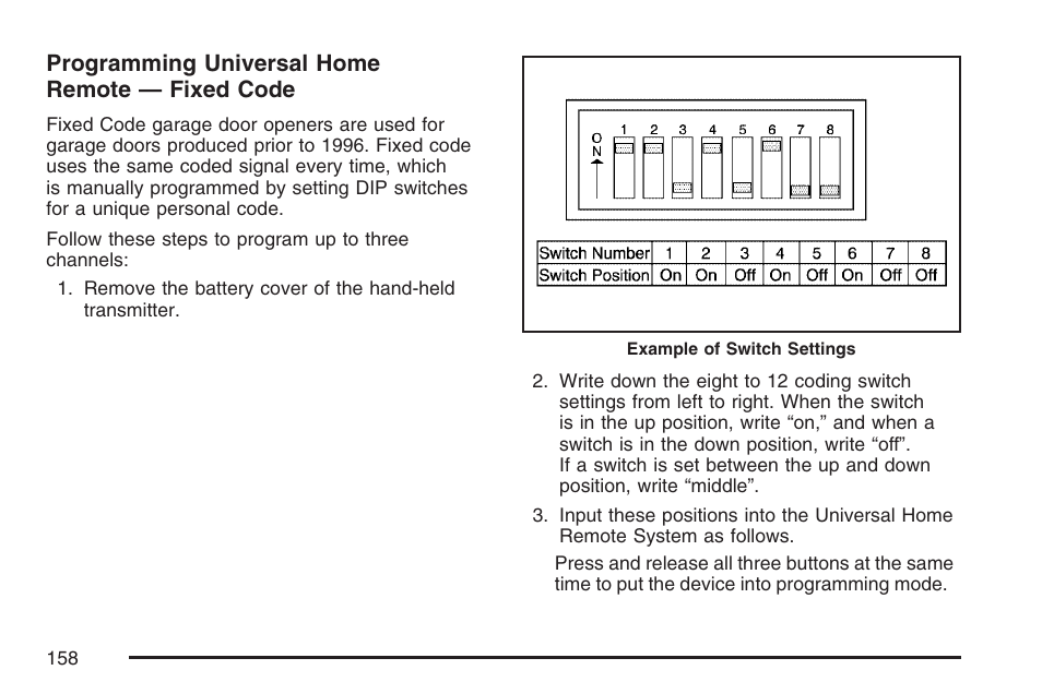 Programming universal home remote — fixed code | Cadillac 2007 User Manual | Page 158 / 580