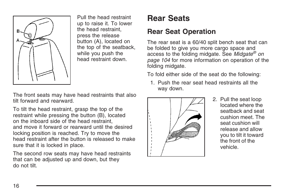 Rear seats, Rear seat operation | Cadillac 2007 User Manual | Page 16 / 580