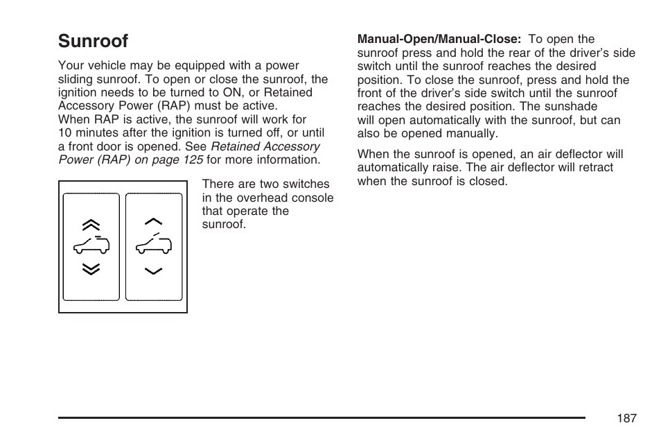 Sunroof | Cadillac 2007 User Manual | Page 187 / 580