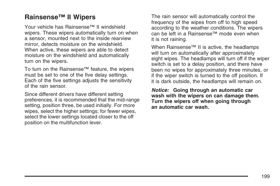 Rainsense™ ii wipers | Cadillac 2007 User Manual | Page 199 / 580