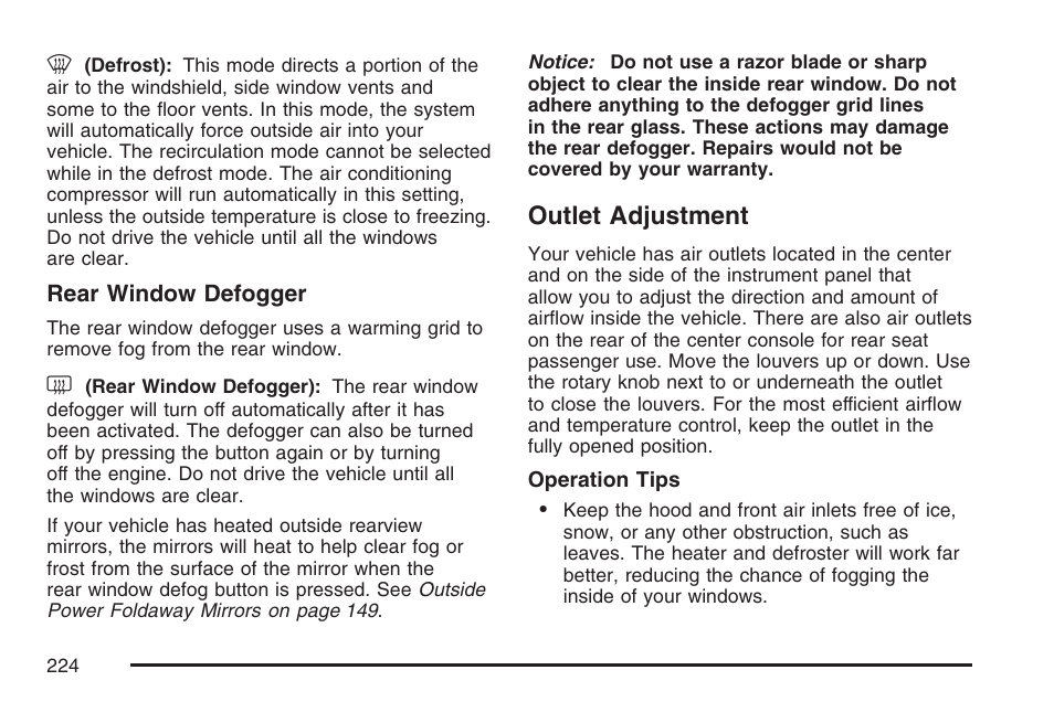 Outlet adjustment | Cadillac 2007 User Manual | Page 224 / 580