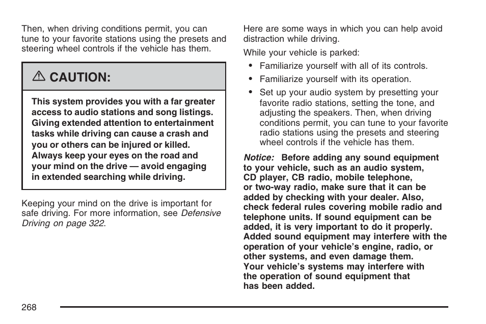 Caution | Cadillac 2007 User Manual | Page 268 / 580