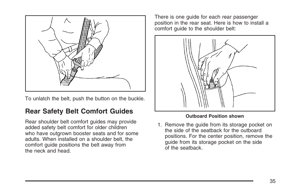 Rear safety belt comfort guides | Cadillac 2007 User Manual | Page 35 / 580