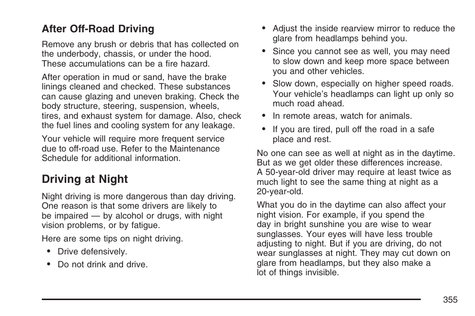 Driving at night | Cadillac 2007 User Manual | Page 355 / 580