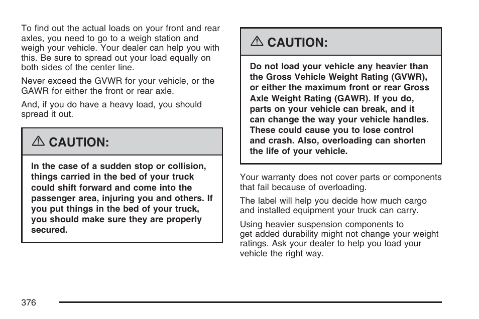 Caution | Cadillac 2007 User Manual | Page 376 / 580