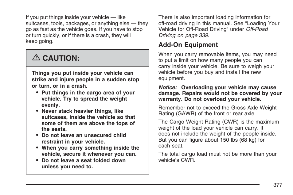 Caution | Cadillac 2007 User Manual | Page 377 / 580