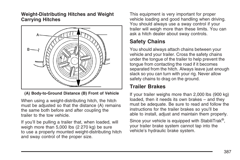 Safety chains, Trailer brakes | Cadillac 2007 User Manual | Page 387 / 580