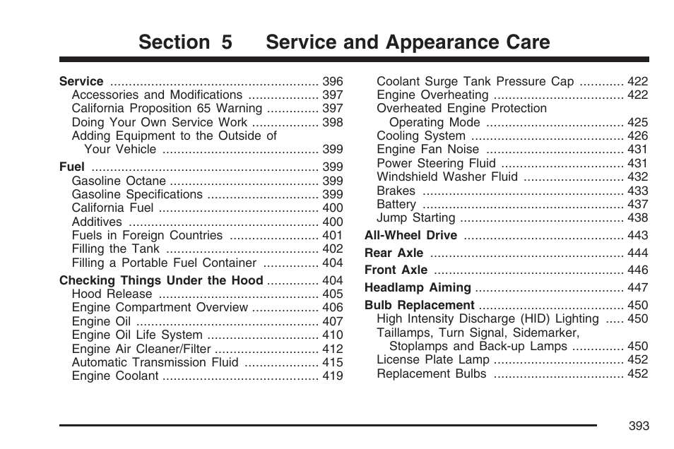 Service and appearance care | Cadillac 2007 User Manual | Page 393 / 580