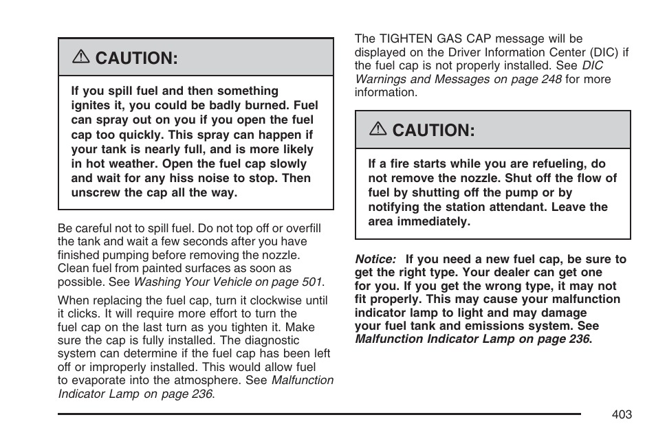 Caution | Cadillac 2007 User Manual | Page 403 / 580