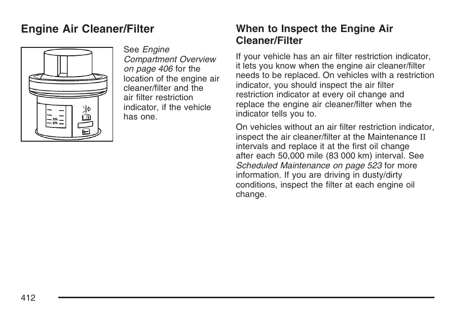 Engine air cleaner/filter, Engine air, Cleaner/filter | Cadillac 2007 User Manual | Page 412 / 580