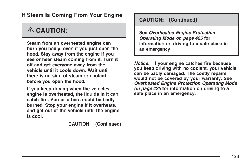 Caution | Cadillac 2007 User Manual | Page 423 / 580