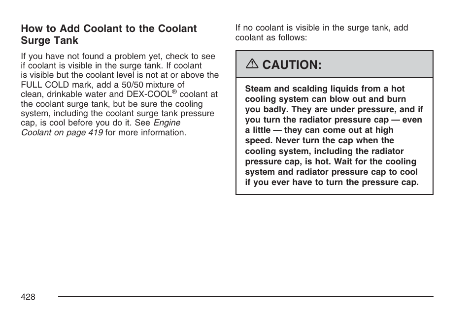 Caution | Cadillac 2007 User Manual | Page 428 / 580