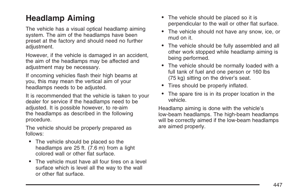 Headlamp aiming | Cadillac 2007 User Manual | Page 447 / 580