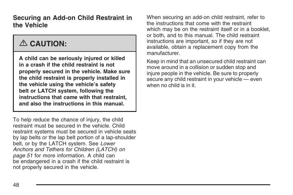 Caution | Cadillac 2007 User Manual | Page 48 / 580