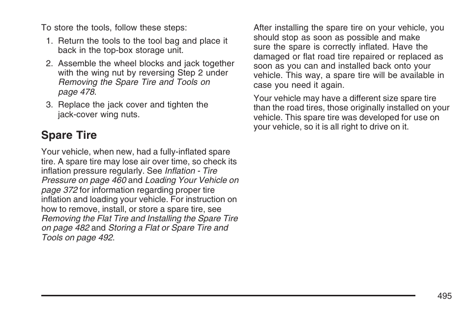 Spare tire | Cadillac 2007 User Manual | Page 495 / 580