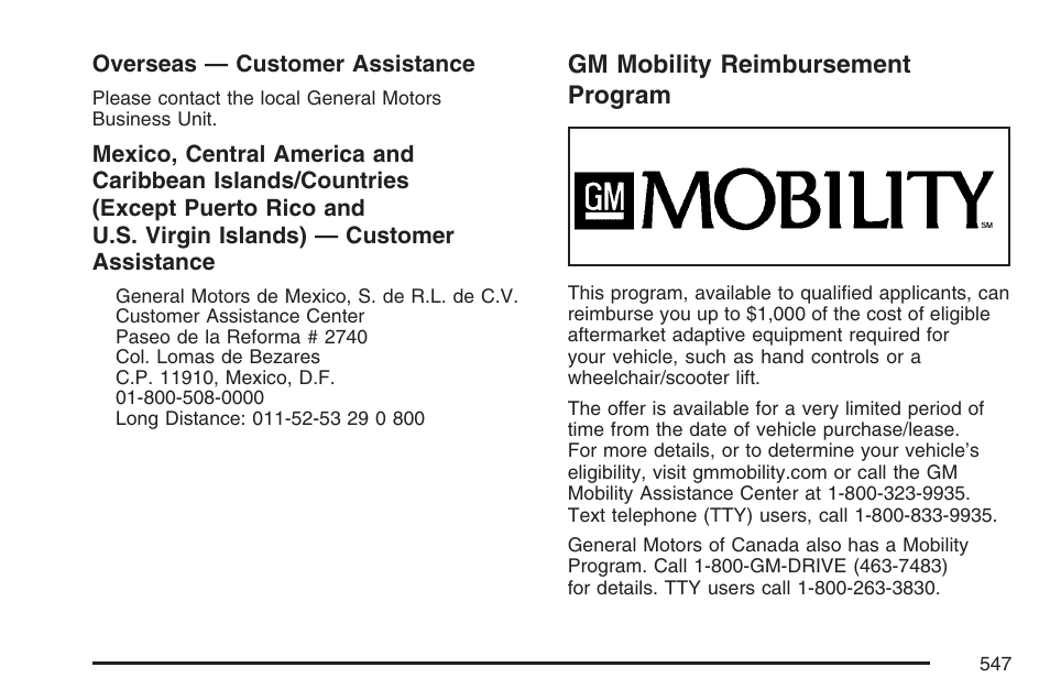 Gm mobility reimbursement program | Cadillac 2007 User Manual | Page 547 / 580