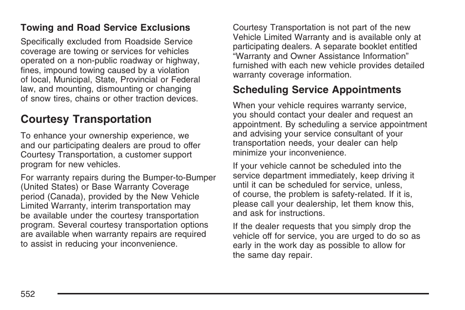 Courtesy transportation | Cadillac 2007 User Manual | Page 552 / 580
