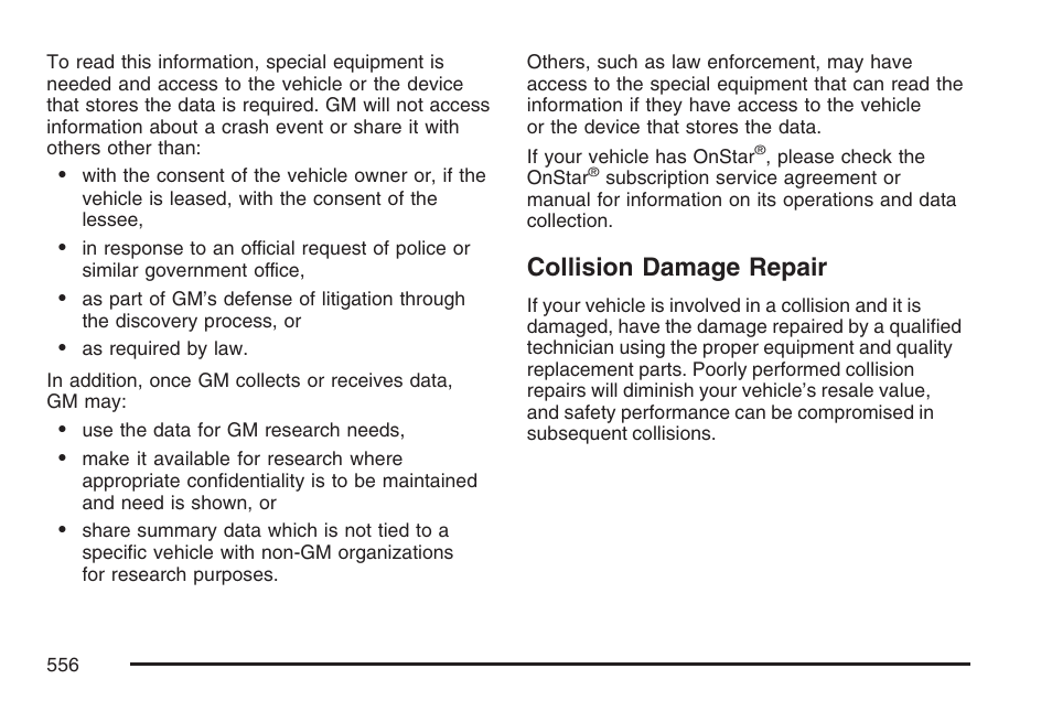 Collision damage repair | Cadillac 2007 User Manual | Page 556 / 580