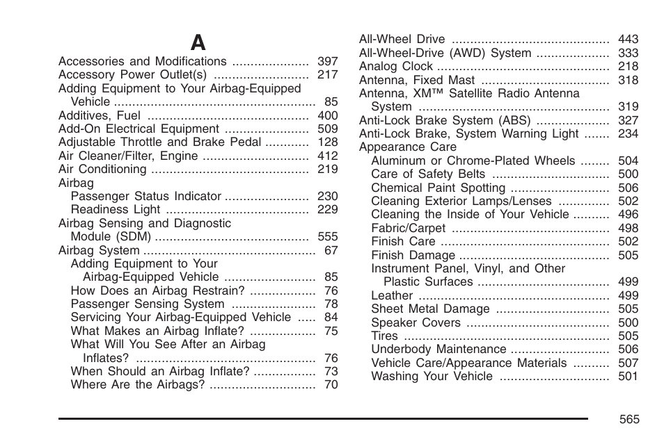 Index | Cadillac 2007 User Manual | Page 565 / 580