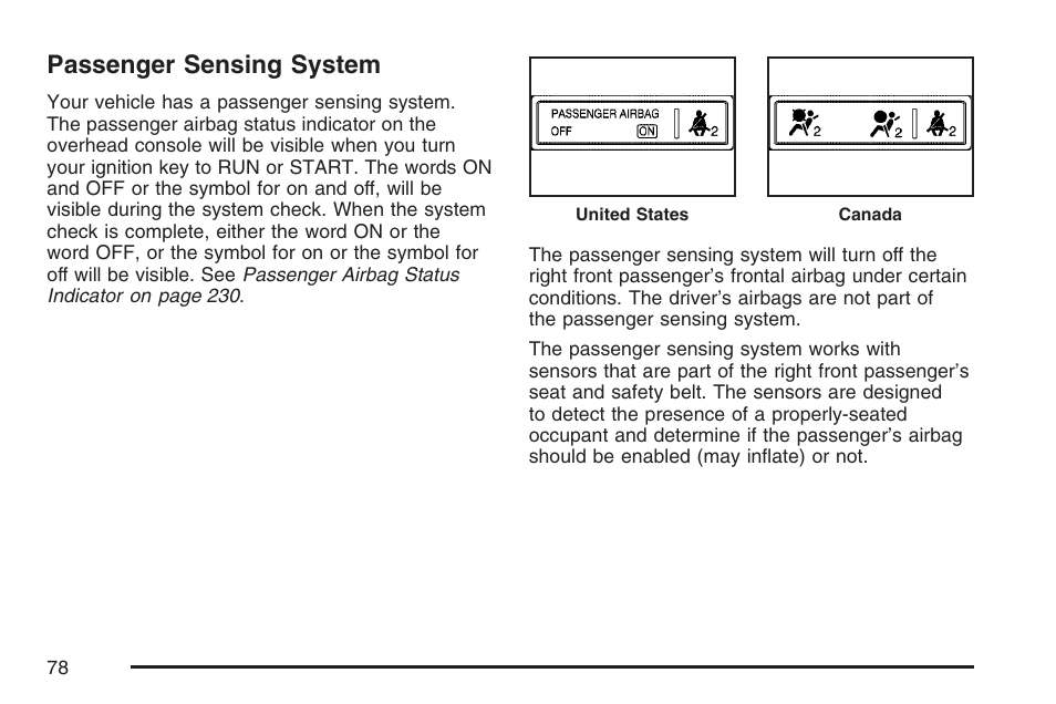 Passenger sensing system | Cadillac 2007 User Manual | Page 78 / 580