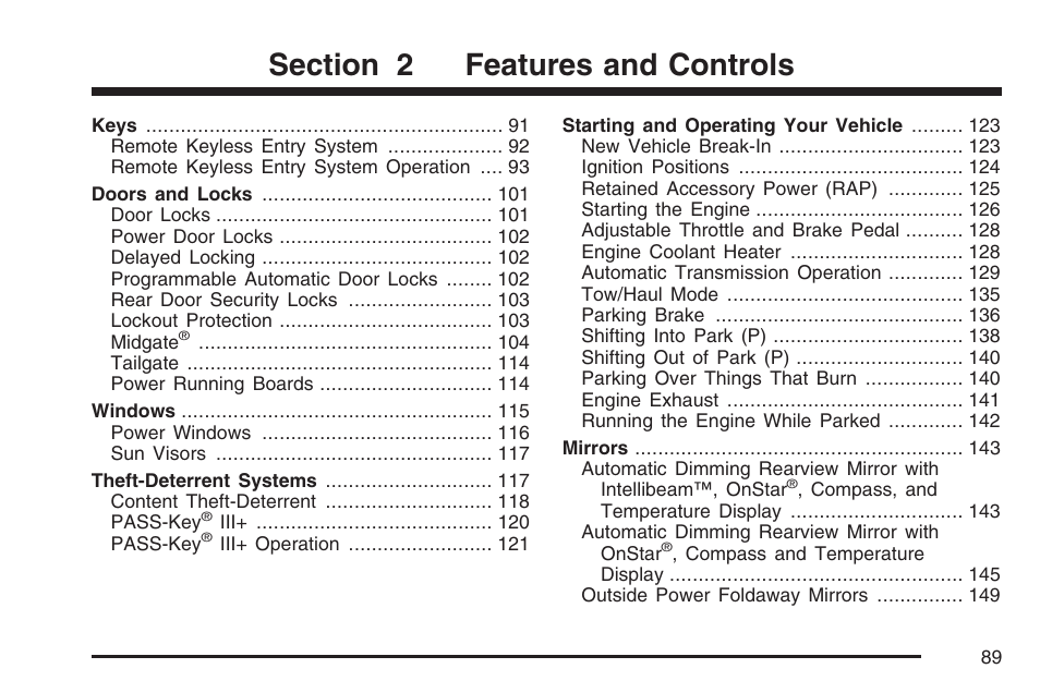 Features and controls | Cadillac 2007 User Manual | Page 89 / 580