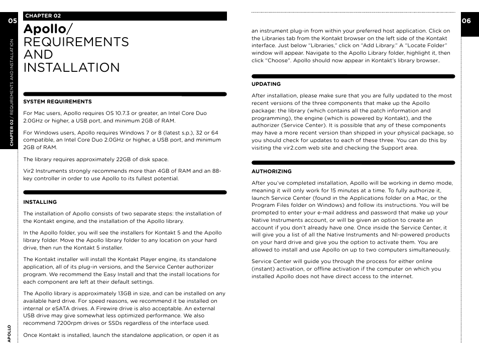 Apollo / requirements and installation | Vir2 Instruments Apollo Manual User Manual | Page 6 / 23