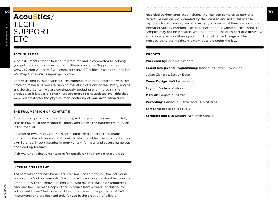 Acou 6 tics / tech support, etc | Vir2 Instruments Acou6tics Manual User Manual | Page 38 / 39