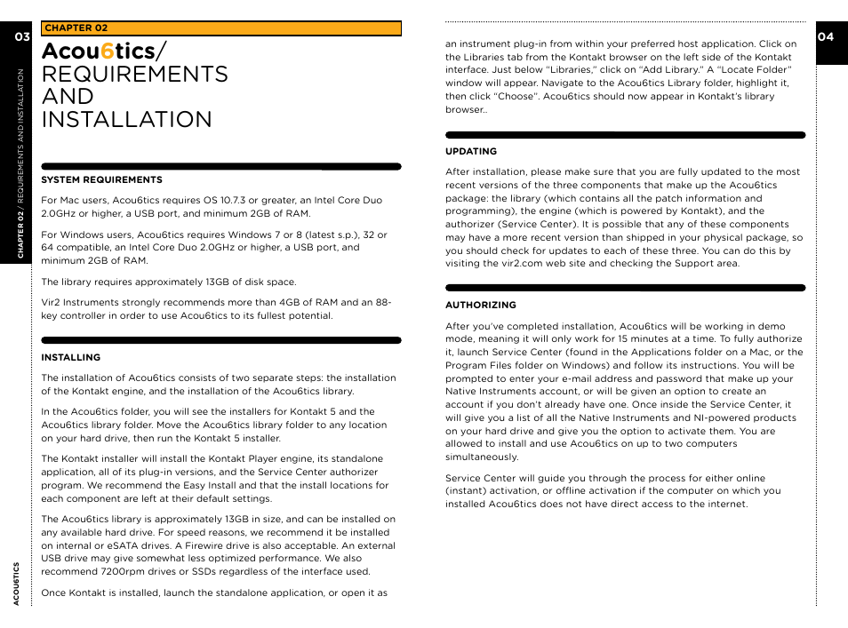 Acou 6 tics / requirements and installation | Vir2 Instruments Acou6tics Manual User Manual | Page 5 / 39