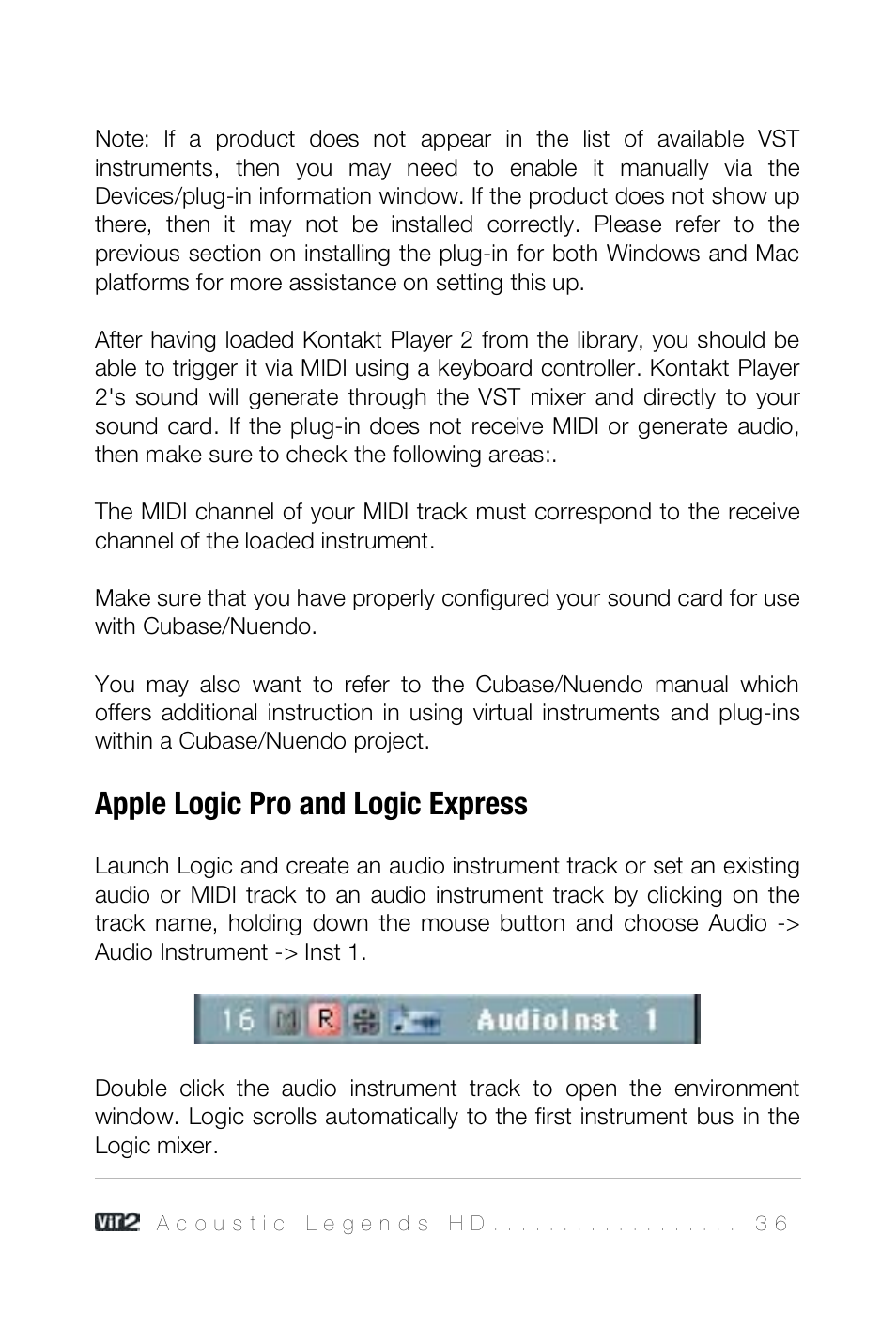 Apple logic pro and logic express | Vir2 Instruments Acoustic Legends HD User Manual | Page 36 / 74