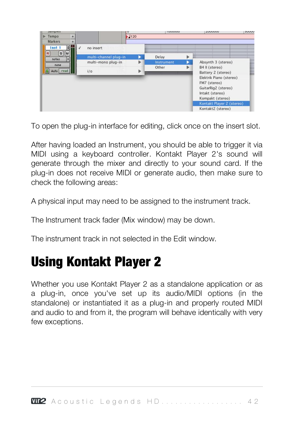 Using kontakt player 2 | Vir2 Instruments Acoustic Legends HD User Manual | Page 42 / 74