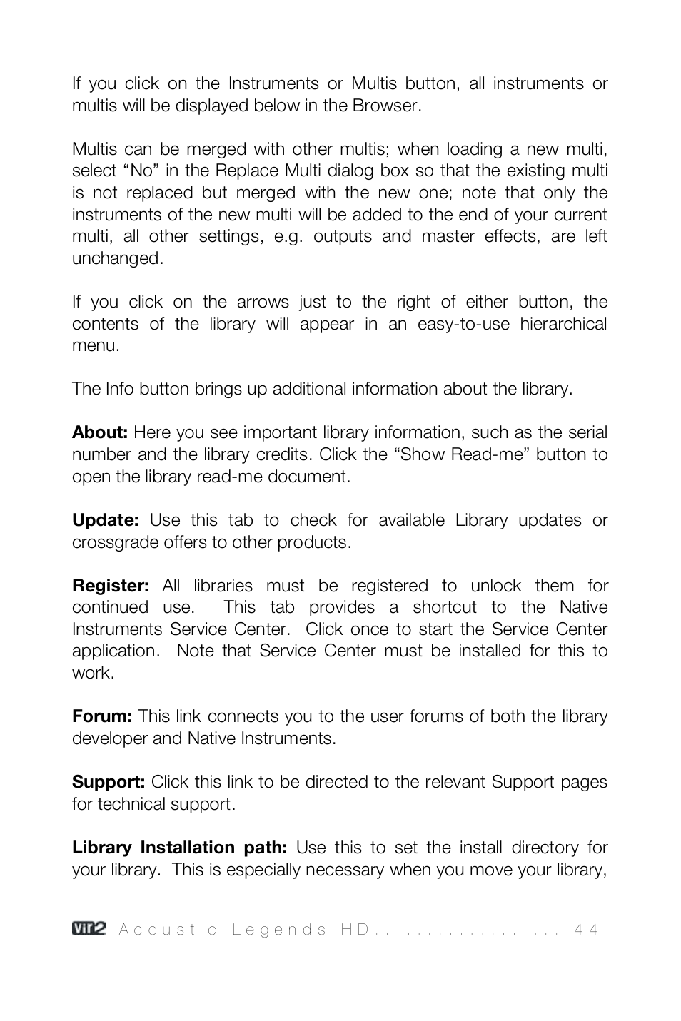 Vir2 Instruments Acoustic Legends HD User Manual | Page 44 / 74