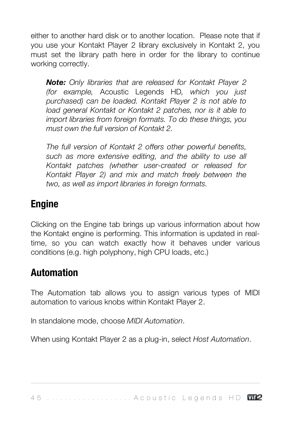 Engine, Automation | Vir2 Instruments Acoustic Legends HD User Manual | Page 45 / 74