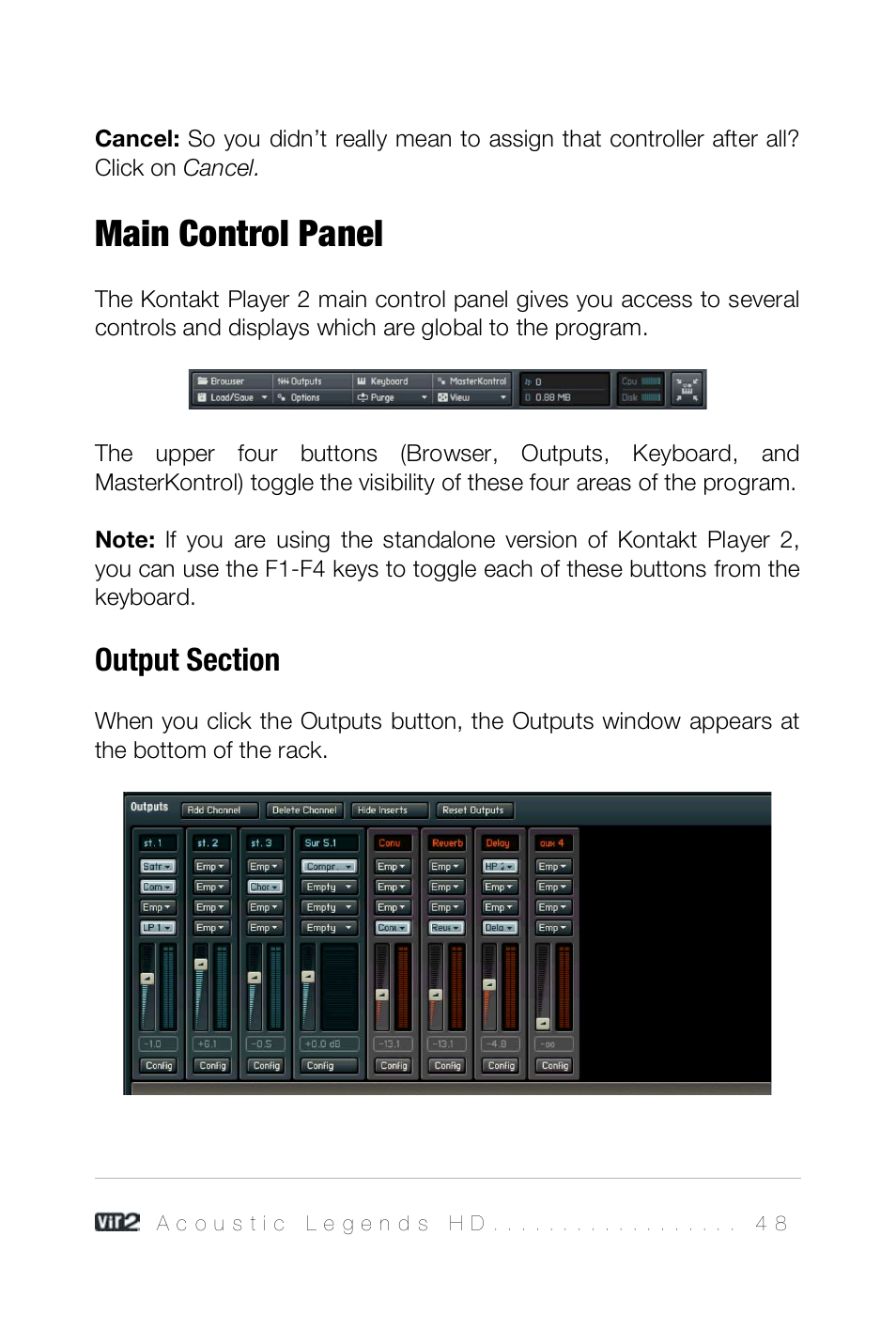 Main control panel, Output section | Vir2 Instruments Acoustic Legends HD User Manual | Page 48 / 74