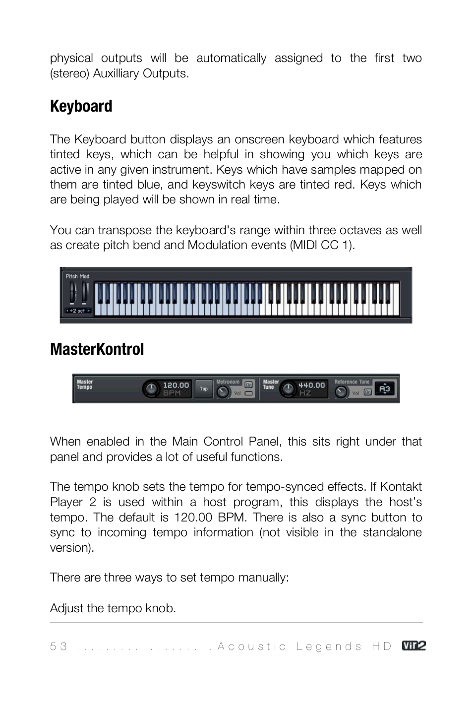 Keyboard, Masterkontrol | Vir2 Instruments Acoustic Legends HD User Manual | Page 53 / 74