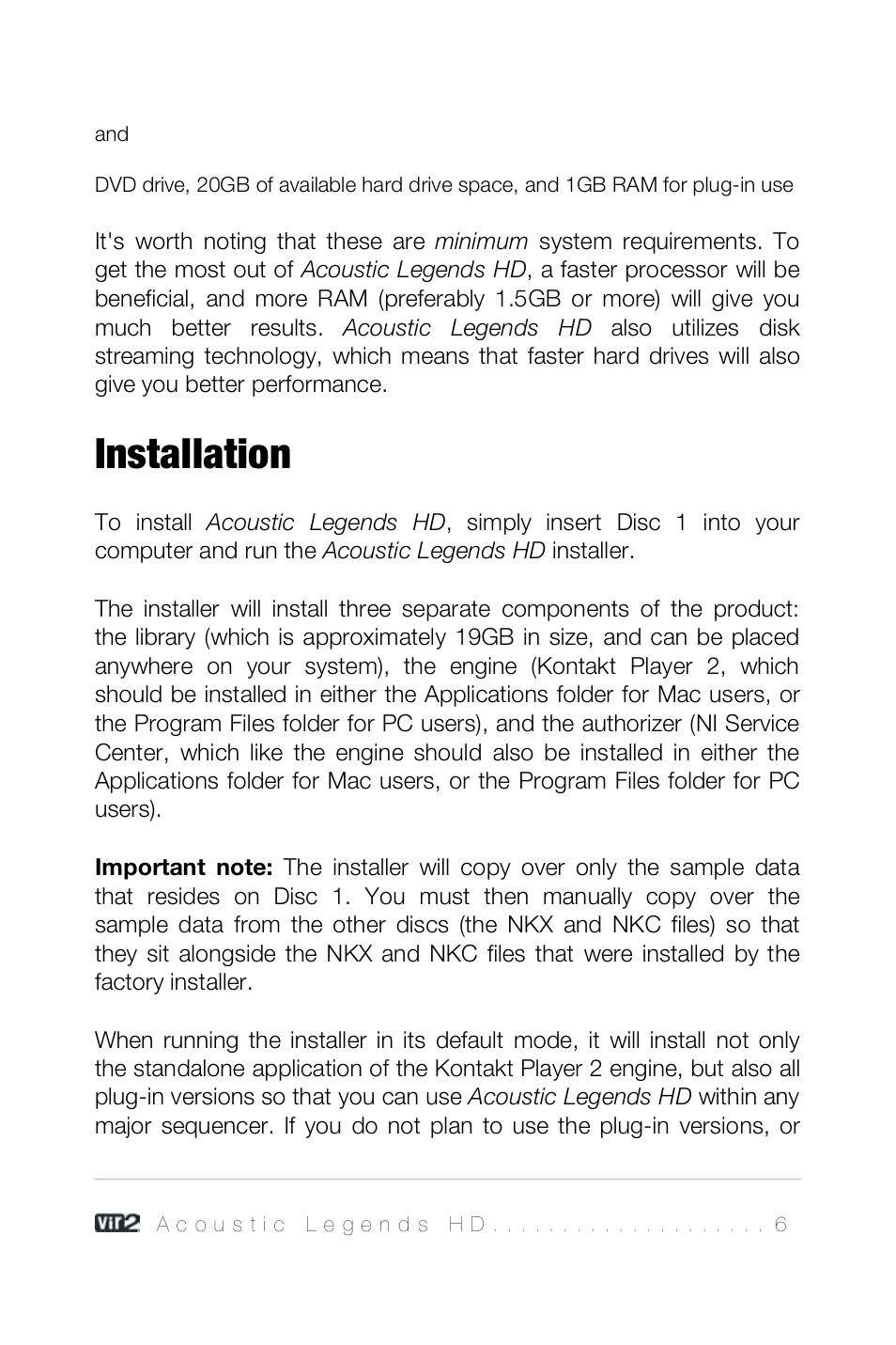 Installation | Vir2 Instruments Acoustic Legends HD User Manual | Page 6 / 74