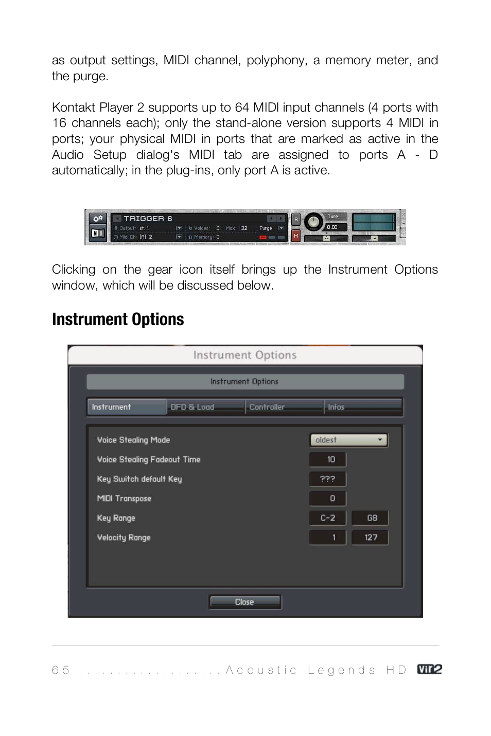 Instrument options | Vir2 Instruments Acoustic Legends HD User Manual | Page 65 / 74