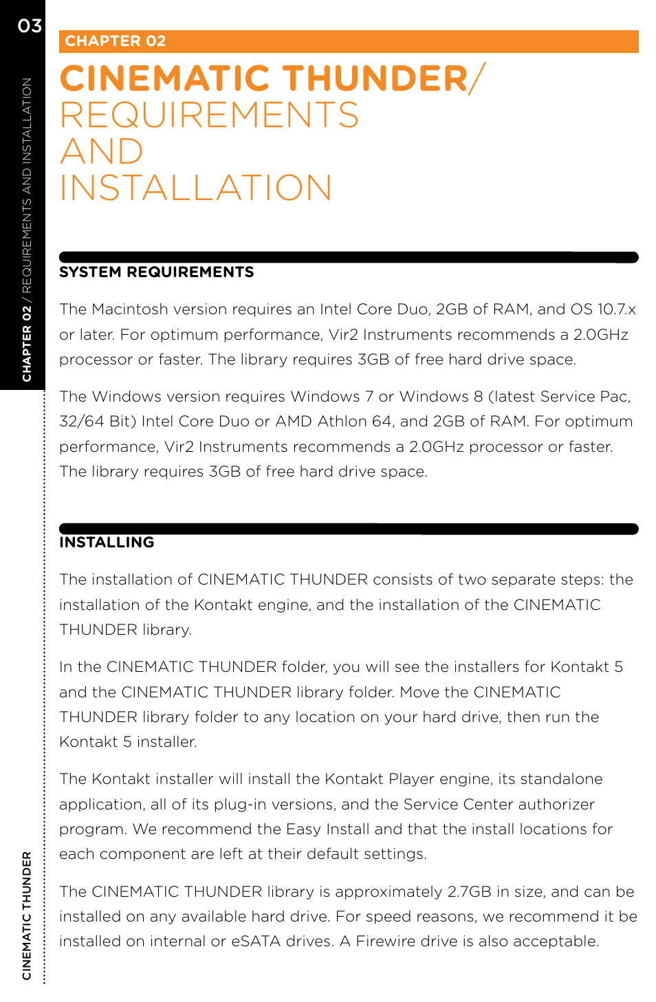 Cinematic thunder / requirements and installation | Vir2 Instruments Cinematic Thunder User Manual | Page 8 / 31